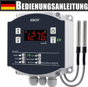 Solárny regulátor, termostat, regulátor teplotného rozdielu, 2 snímae, regulátor vodného vykurovania, bazén, solárny kolektor, 230 V, ESCO DC-20H, ROBUST, vodotesné puzdro, IP65