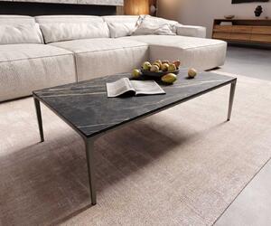 DELIFE Konferenčný stolík Levente 110x60 cm keramika Laminam® Noir Desir hnedá podstava kov titánová farba