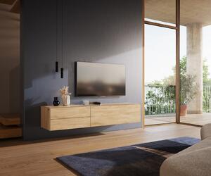 DELIFE TV stolík Cuor 180 cm keramika Laminam® sabbia v dubovej farbe 1 výklopné dvierka 2 zásuvky závesné