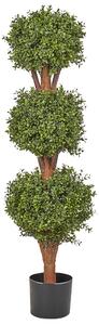 Umelá rastlina v kvetináči buxus guľový strom zelená plastové listy kmeň z masívneho dreva 120 cm interiér exteriér záhrada doplnky