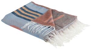 Deka viacfarebná modrá ružová polyester akryl 130 x 170 cm obdĺžnikový tvar abstraktný vzor prikrývka so strapcami boho štýl doplnky