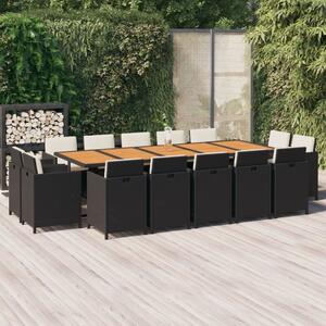 Maison Exclusive – 15-dielna záhradná jedálenská súprava s vankúmi Poly Rattan Black