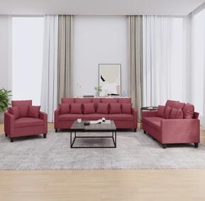 Maison Exclusive – 3-dielna sedacia súprava s vankúšmi, vínovočervená látka