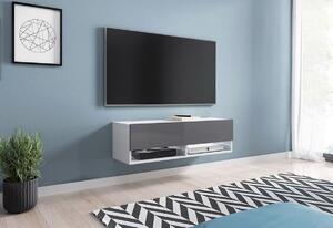 TV stolík MENDES A 100, 100x30x32, biela/sivá lesk, s LED osvetlením