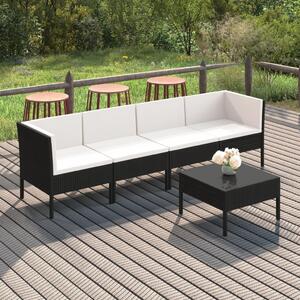 Maison Exclusive – 5-dielna záhradná súprava s vankúšmi z polyrotangu v čiernej farbe