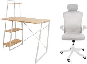 IDEPAR - Set písací stôl Messa Oak Sonoma + kancelárske kreslo APA PRO sivá/biela
