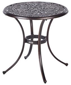 Záhradný bistro stolík hnedý hliníkový okrúhly 68 cm vonkajší stôl vintage dizajn
