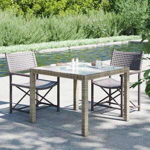 Maison Exclusive – Záhradný stôl 90 x 90 x 75 cm, tvrdené sklo, poly ratan, sivá farba