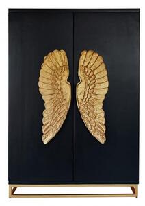 Barová skriňa Angel 140cm čierna / madlá zlaté krídla