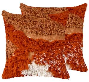 Sada 2 dekoratívnych vankúšov oranžová bavlnené obliečky polyester 45 x 45 cm všívaný vzor štvorcové vankúše