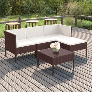 Maison Exclusive – 5-dielna záhradná súprava s vankúšmi z polyrotangu v hnedej farbe