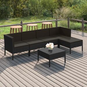 Maison Exclusive – 6-dielna záhradná súprava s poduškami, polyratan, čierna
