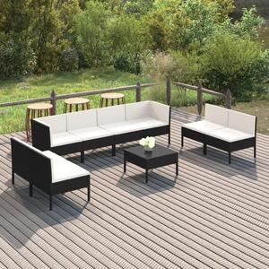 Maison Exclusive – 9-dielna záhradná súprava s vankúšmi z polyrotangu v čiernej farbe