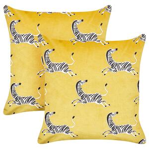 Sada 2 dekoratívnych vankúšov žltá zamat polyester 45 x 45 cm štvorcová zvierací vzor zebra detská izba