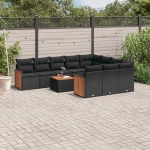 Maison Exclusive – 11-dielna záhradná súprava s vankúmi, ierna, polyratan