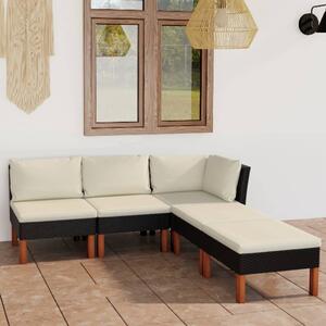 Maison Exclusive – 5-dielna záhradná súprava s vankúmi z polyrotangu, ierna