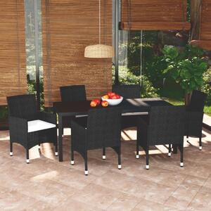 Maison Exclusive – 7-dielna záhradná jedálenská súprava s vankúmi Poly Rattan Black