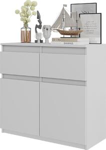 FURNICA - NOAH - Komoda s 2 zásuvkami a 2 dvierkami - biela matná V75cm Š80cm H35cm