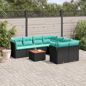 Maison Exclusive – 9-dielna záhradná súprava s vankúmi, ierna, polyratan