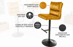 Dizajnová barová otočná stolička Frank horčicový zamat