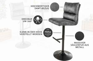 Dizajnová barová otočná stolička Frank tmavosivý zamat