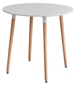 Jedálenský stôl, biela/buk, priemer 80 cm, ELCAN