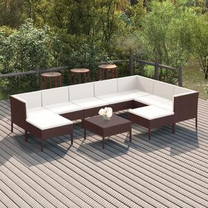 Maison Exclusive – 10-dielna záhradná súprava s vankúšmi z polyrotangu v hnedej farbe