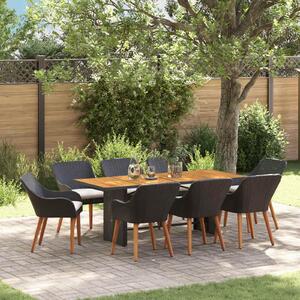Maison Exclusive - Záhradný jedálenský set s vankúšom 9 pcs Čierna polyratan