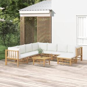 Maison Exclusive – 9-dielna záhradná súprava s krémovo-bielymi vankúšmi z bambusu