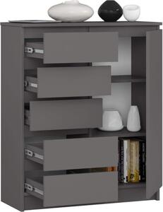 BDW - Komoda 5 zásuviek, obývacia izba, predsieň 80x97x35, sivá
