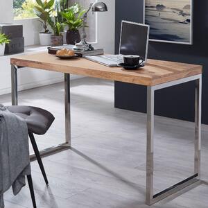 FineBuy Písací stôl z masívneho akáciového dreva, poítaový stôl 120 x 60 cm, stôl na notebook, stôl v týle vidieckeho domu s kovovými nohami, sheesham // akácia