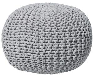 Puf taburetka svetlosivá okrúhla bavlnená 50 x 35 cm pletená podnožka výplň z polystyrénového granulátu