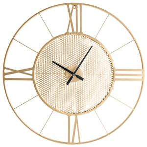 Nástenné hodiny zlaté kovové okrúhly tvar závesné minimalistický industriálny moderný štýl doplnky