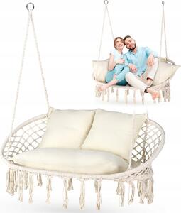 Outtec® Závesné kreslo XXL s vankúšom - do 200 kg, 2-miestne - závesné kreslo - závesný kôš, záhradná hojdačka, hojdačka na záhradu, terasu, balkón