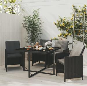 Maison Exclusive – 5-dielna záhradná jedálenská súprava s vankúmi z polyrotangu, ierna