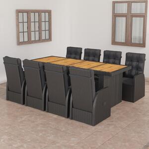 Maison Exclusive – 9-dielna záhradná jedálenská súprava s vankúšmi Poly Rattan Black