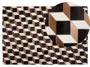 Koberec hnedý kožený 140 x 200 cm hovädzia koža 3D patchworkový vzor ručne vyrobený obdĺžnikový moderný