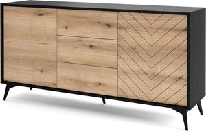 Jasper KSZ154 - Komoda, dub evoke, čierna, šírka 154 cm, výška 77 cm, hĺbka 39 cm