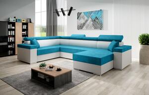 Rozkladacia sedacia súprava do U LEXIA - biela / modrá, ľavý roh