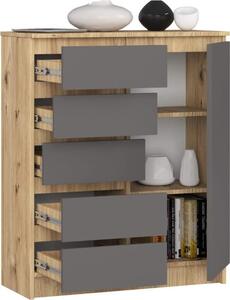 BDW - Komoda 5 zásuviek, obývacia izba, predsieň 80x97x35, dub Artisan / sivá