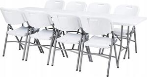 BDW záhradný stôl s 8 stoličkami Skladací stôl 240x75 cm s rukoväťou na prenášanie