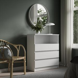 Domov Kolektív Komoda Sideboard Komoda so zásuvkami | veľa úložného priestoru s 3 zásuvkami a 1 otvoreným priestorom Komoda so zásuvkami | moderný nábytok do spálne, obývačky, predsiene a kancelárie | 76x87x35 cm | biela