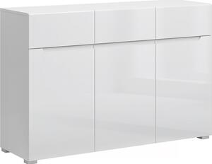 Kondela Trojdverová komoda so zásuvkami Jolk 3D3S - biela / biely lesk