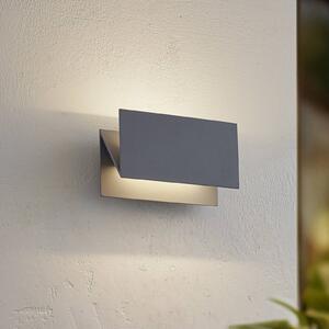 Lucande LED vonkajšie nástenné svietidlo Meja, sivé, hliník, 27 cm, IP54, Hliník / sivá / zinok, Moderný, Nástenné svietidlo