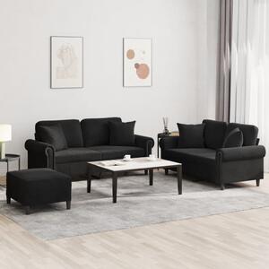 Maison Exclusive – 3-dielna sedacia súprava s vankúmi, ierny zamat