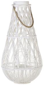 Lampáš biely bambusové drevo 77 cm izbový vonkajší so skleneným držiakom na sviečku škandinávsky boho