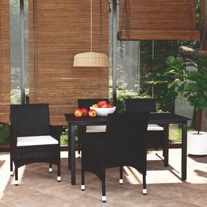 Maison Exclusive – 5-dielna záhradná jedálenská súprava s vankúšmi z polyrotangu, čierna
