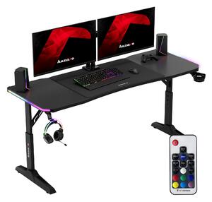 Herný stôl Huzaro Hero 4.6 RGB - výškovo nastaviteľný 160x60 cm, LED osvetlenie, karbónový povrch, XXL podložka pod myš, držiaky