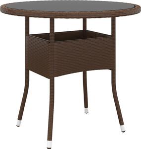 Maison Exclusive – Záhradný stôl Ø 80 x 75 cm, tvrdené sklo a poly ratan, hnedý