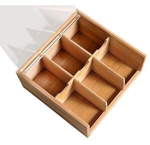 Organizér na čaje, 6 priehradiek, 22 x 21 x 9,5 cm, bambus/plast KESPER 58903